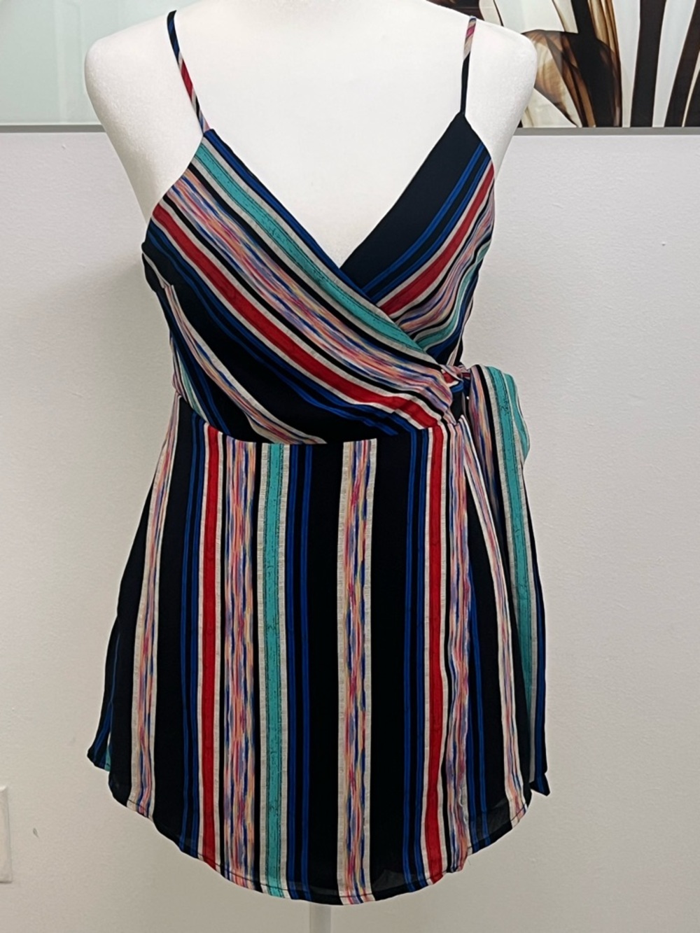 Lush Black Romper with Multicolor Vertical Stripes Small
